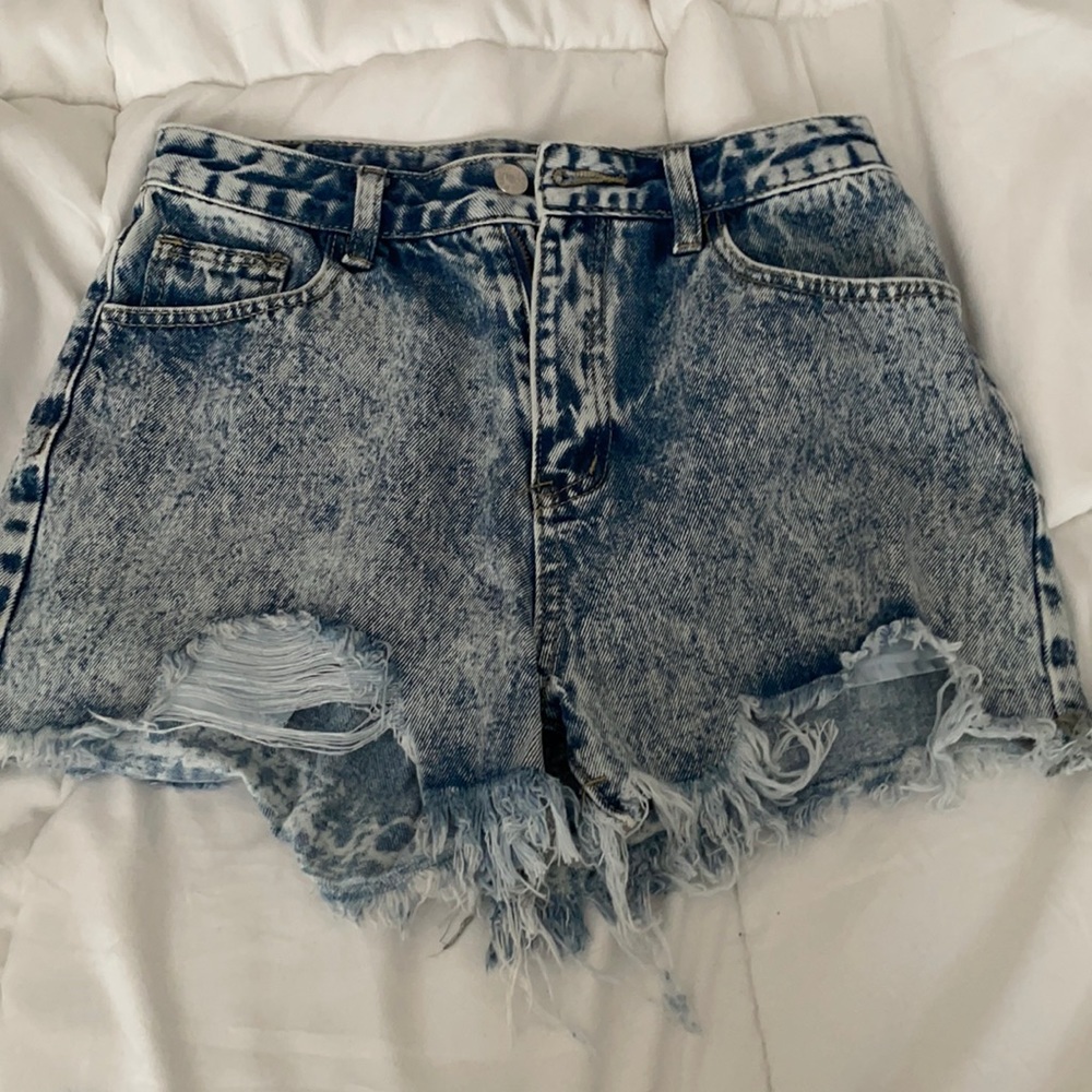 Distressed jean shorts